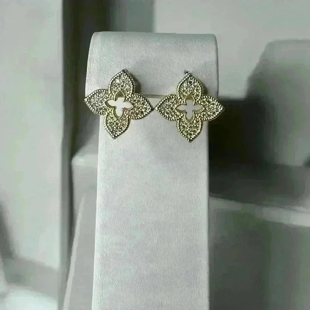 14K GF Quatrefoil Pave Earrings - Picture 3 of 5